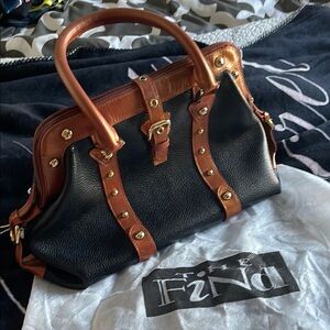 VIDEO- Elegant Black and Brown Satchel with Leather Trim